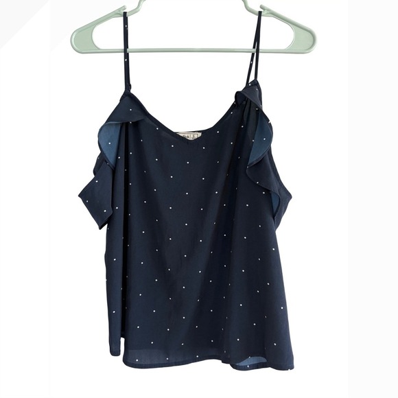 Abercrombie & Fitch Navy Polka Dot Ruffle Cold Shoulder Cami Top - Picture 2 of 5